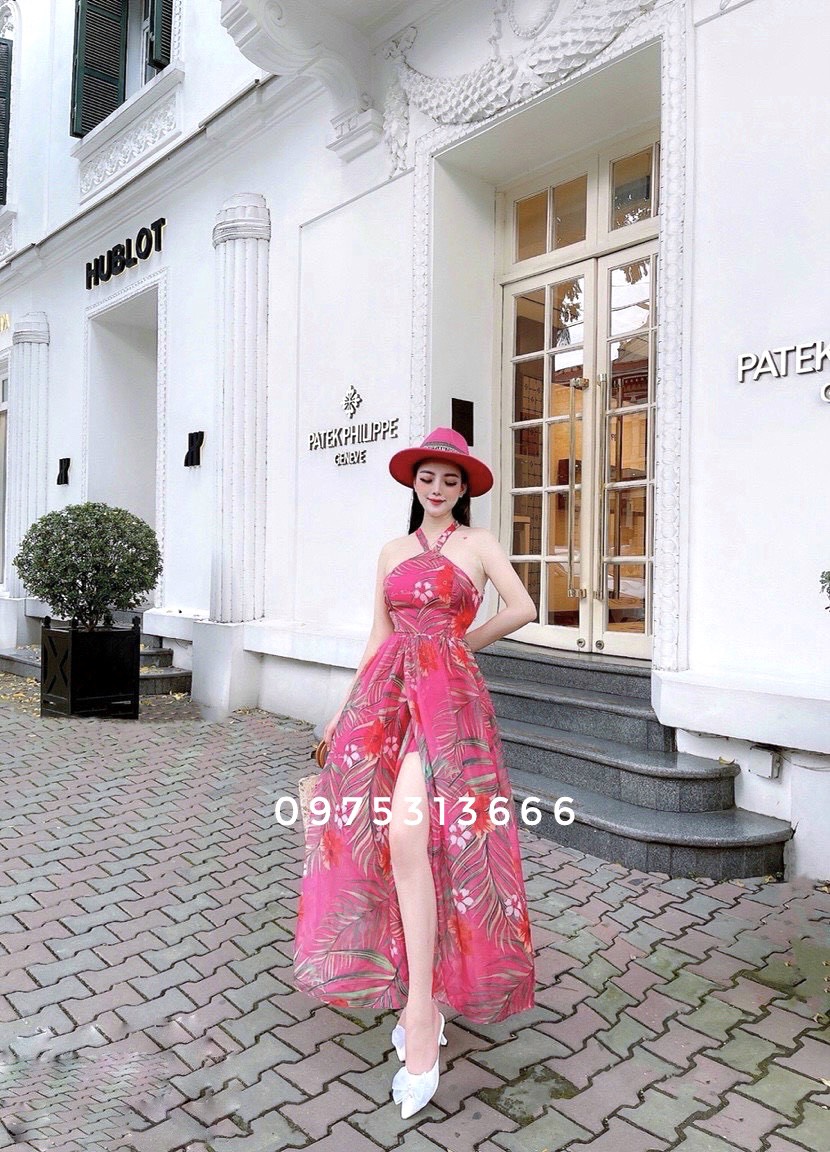 Váy Maxi, Đầm Maxi Đi Biển V105, Họa Tiêt Hoa Chất Voan, Xẻ Tà, Hack Dáng, Khoe Chân Dài Miên Man, Lên Form Cực Chuẩn