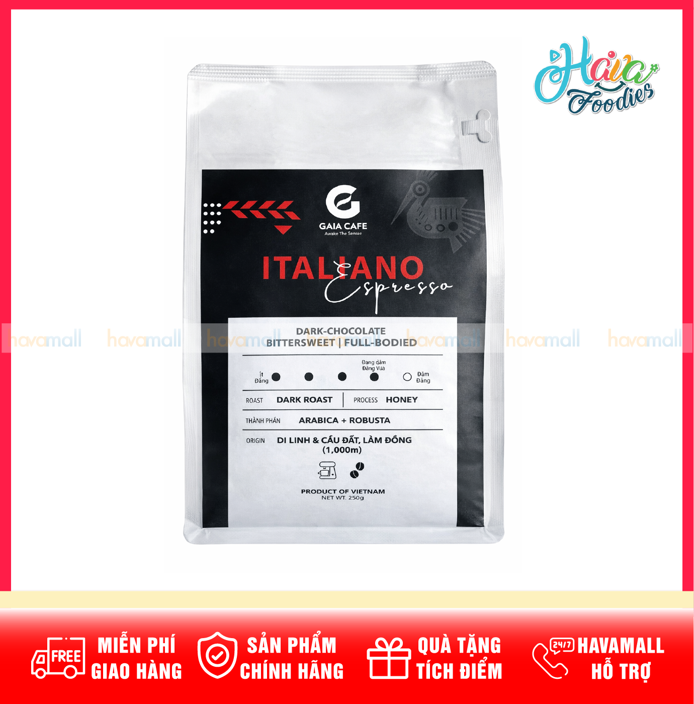 Cà Phê Italiano Espresso Nguyên Hạt Đậm Đắng Vừa Gaia Cafe 250g – Italiano Espresso Coffee Beans