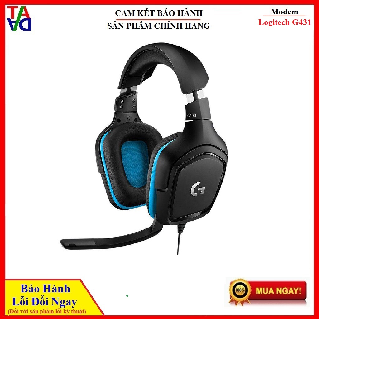 Tai nghe logitech g431 7.1 surround sound gaming headset - hàng chính hãng - bảo hành 12 tháng 1 đổi 1