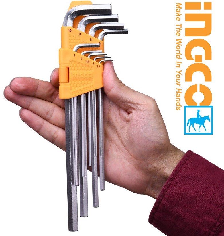 Bộ 9 chìa lục giác đầu bằng 1.5mm-10mm Hex Key CrV Ingco HHK11092