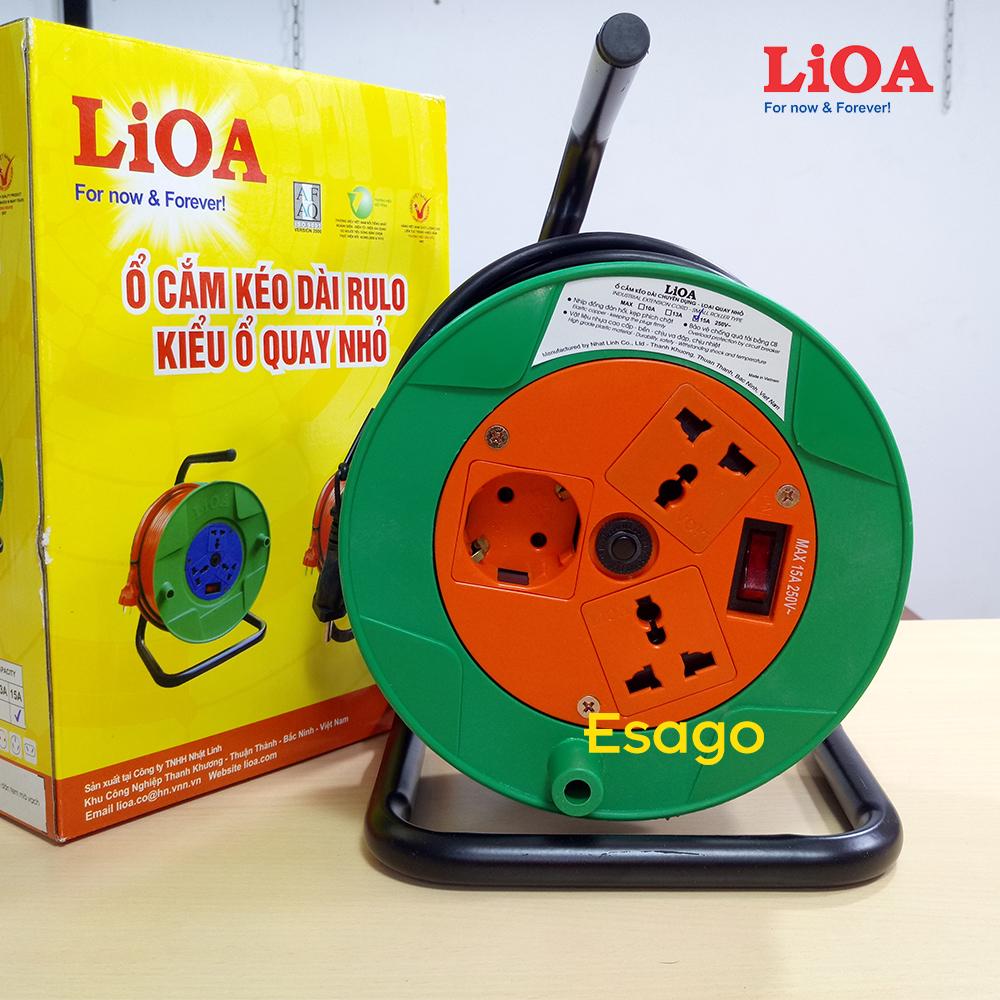 [HCM]Ổ cắm kéo dài LiOA 15A dây 2 lõi dài 20 mét quay tay kiểu Rulo