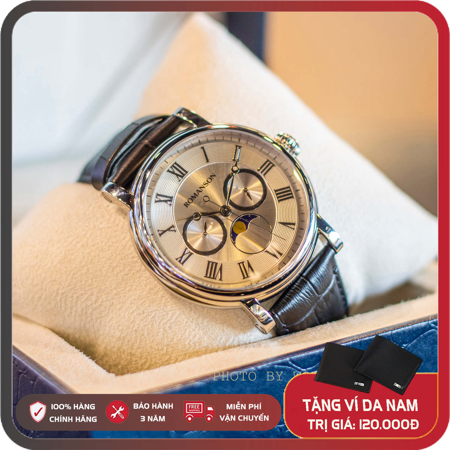 Đồng Hồ Nam Romanson TL4240FMWWH  Full Box, Sổ BH Quốc Tế 3 Năm, Chống Xước, Chống Nước, Dây Da Cao Cấp