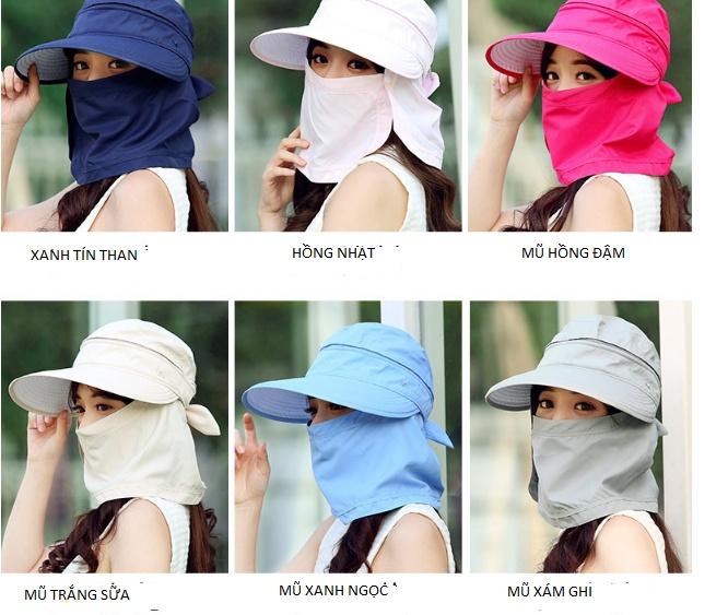 Mũ chống nắng,mũ trùm đầu chống nắng,Mũ chống nắng poly kèm khăn khẩu trang