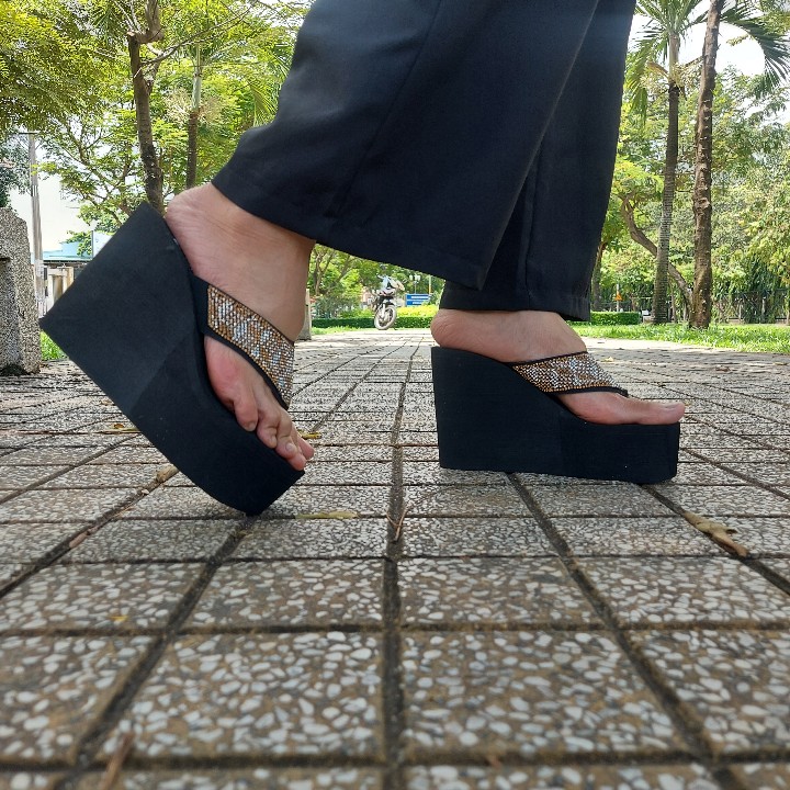 Dép kẹp quai đính đá thời trang nữ cao 9cm-12cm