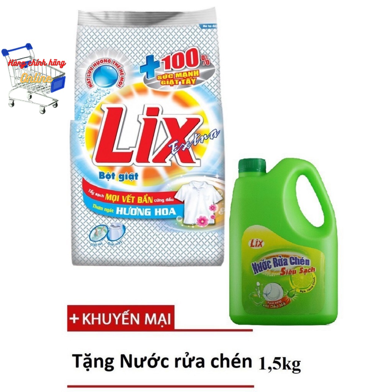Bột giặt lix extra hương hoa 5,5kg tặng can nrc yes 750g trà xanh