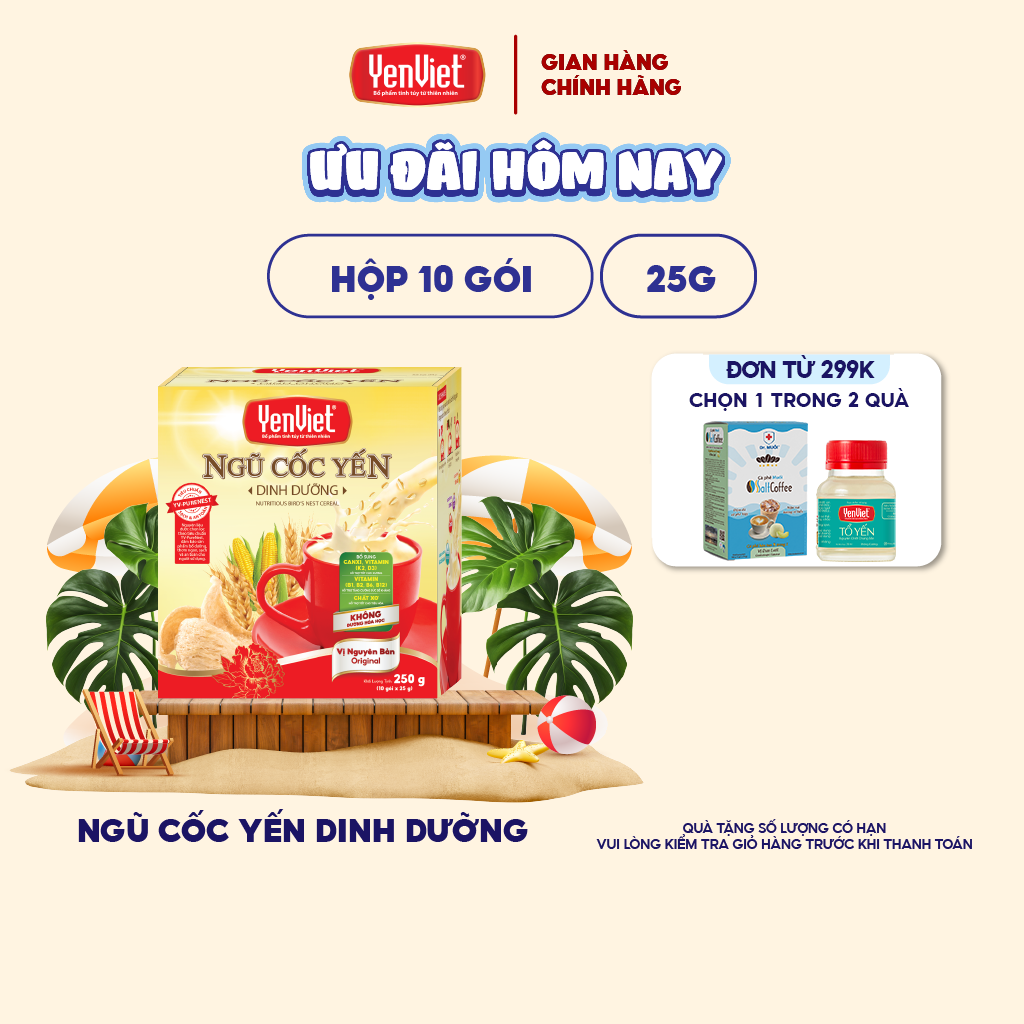 Ngũ cốc yến dinh dưỡng Yến Việt, bổ sung tổ yến thiên nhiên sấy thăng hoa, vitamin B, chất xơ, canxi, hộp 10 gói x 25g