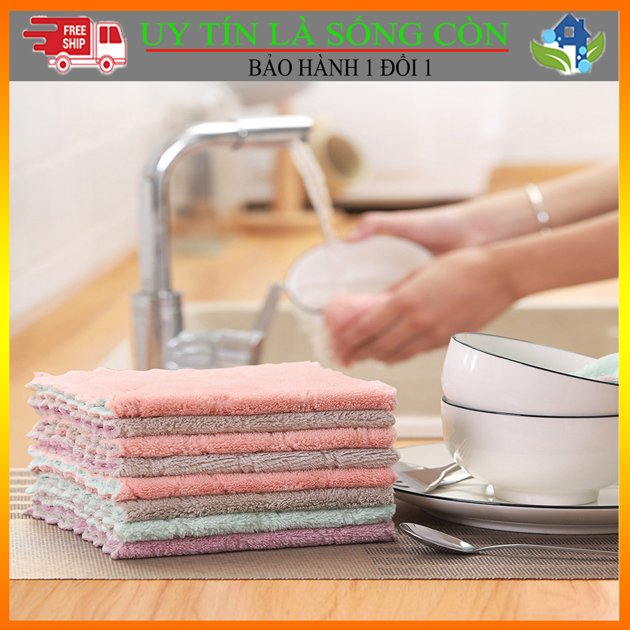 [KHĂN XỊN - GIÁ RẺ] Combo 10 khăn lau đa năng, giẻ rửa bát, khăn lau bát đĩa đặt trên bồn rửa chén bồn rửa bát tiện dụng