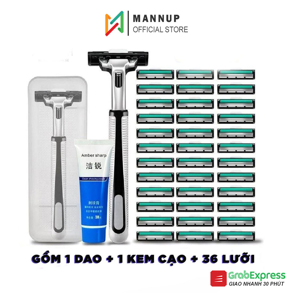 Set Dao Cạo Râu 36 Lưỡi Kép + Tặng Kèm Tuýp Kem Cạo Râu - Nhỏ Gọn, Tiện Lợi, Dễ Tháo Rời Thay Thế