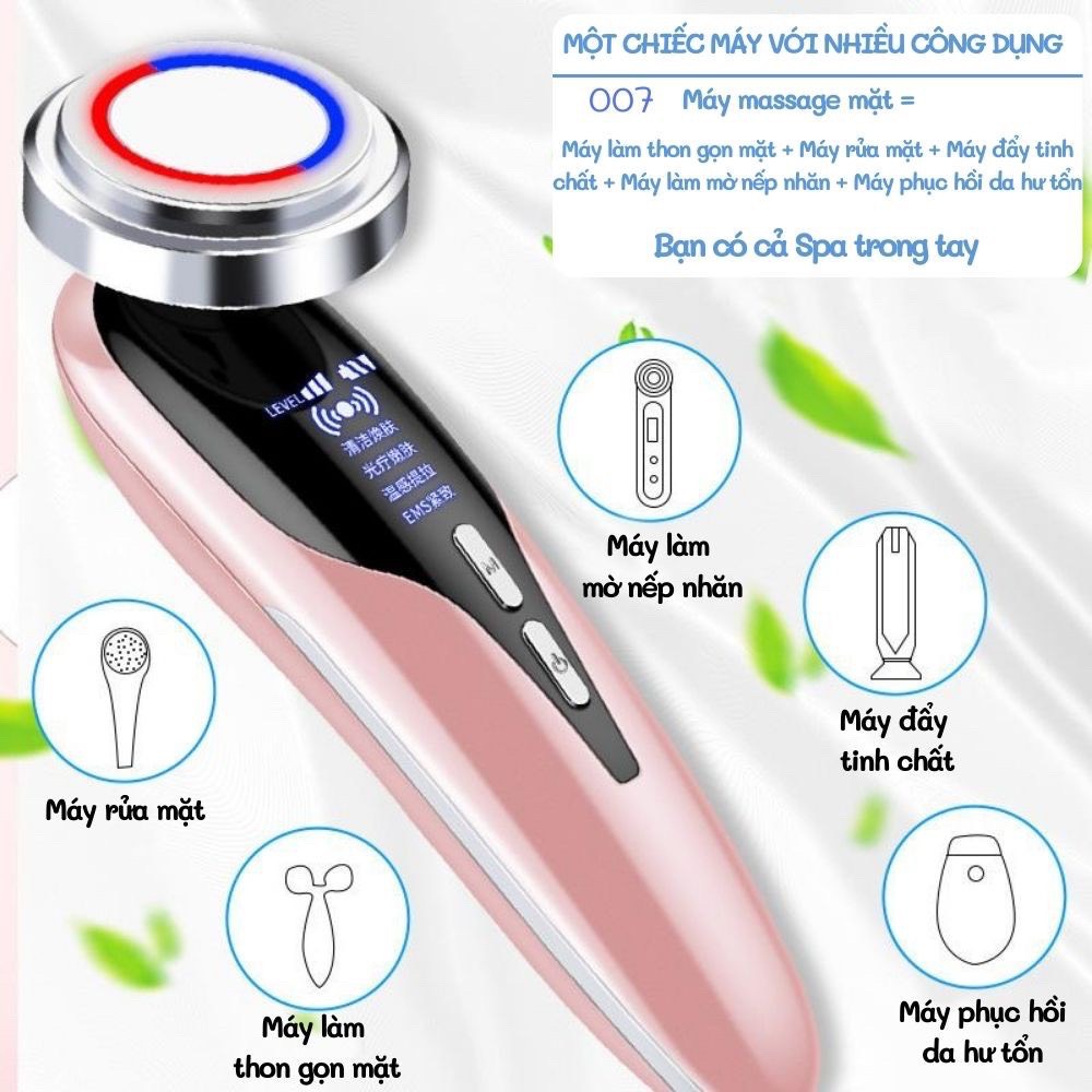 Máy massge cơ mặt,massage mặt bằng sóng siêu âm XL06 Máy massage mặt cầm tay ION 5 chế độ, 2 nguồn ánh sáng, chăm sóc da mặt ion light, sóng âm -Chăm Sóc Da Tẩy Trang Trẻ Hóa BH 12 tháng