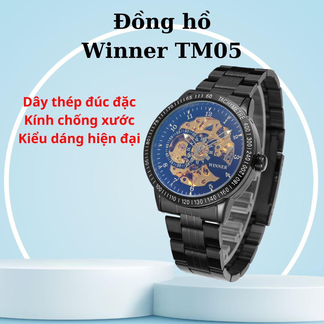 Đồng hồ cơ nam Winner TM05 Đồng hồ nam dây thép đúc đặc không gỉ Mặt chống xước chống nước