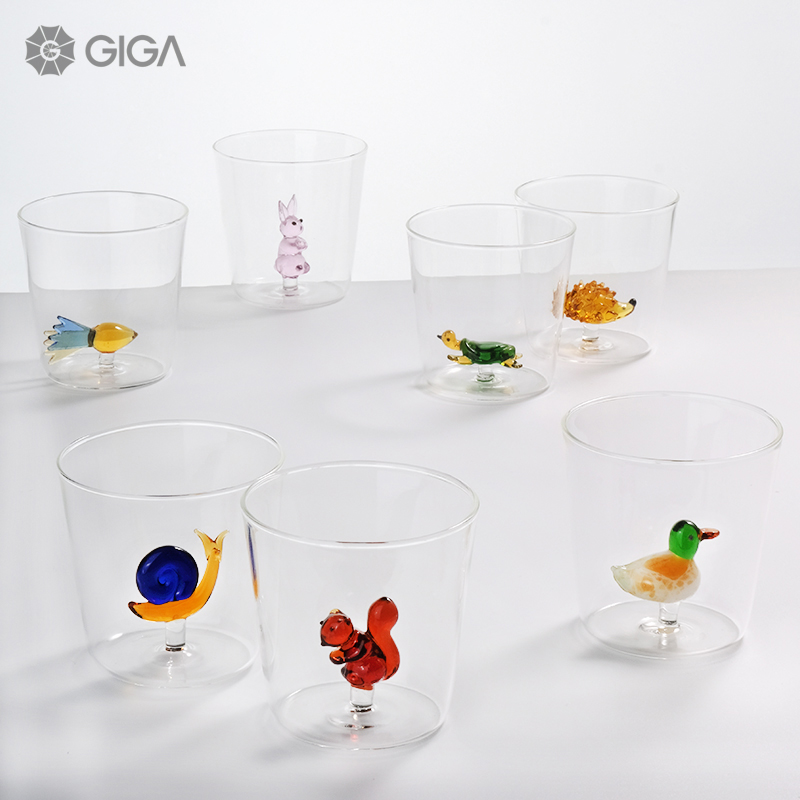 Bộ cốc thủy tinh trang trại động vật Sáng tạo thiết yếu theo phong cách Ý Giga/cốc nước kiểu Sáng Tạo/ly động vật đáng yêu/cốc cà phê/cốc nước giải khát/Bộ cốc thủy tinh chịu nhiệt độ cao/Bộ cốc quà tặng