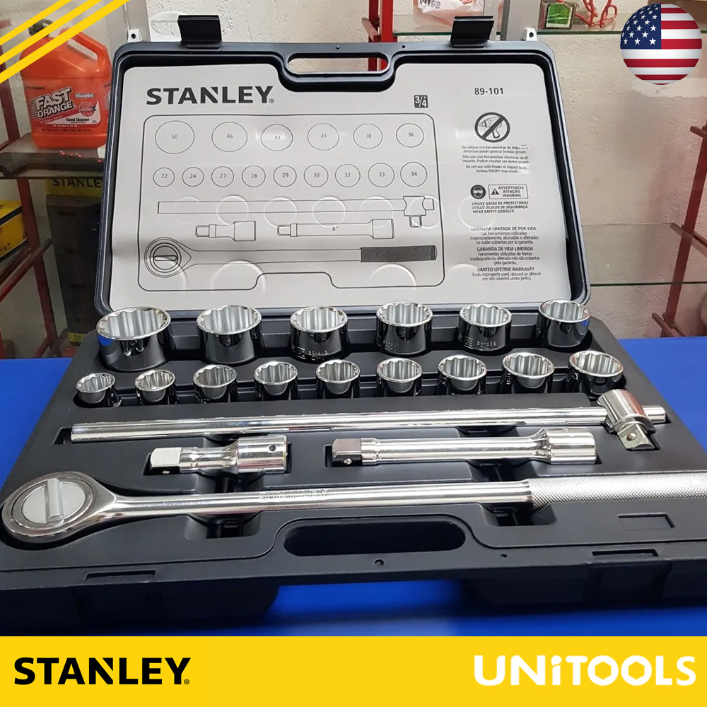 Bộ khẩu stanley 89-101 hệ mét đầu 3/4 12 point 19 chi tiết chính hãng 100%