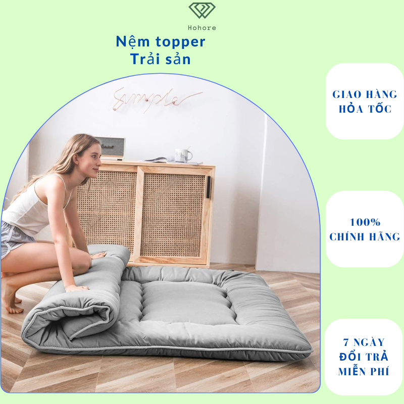Nệm topper, nệm trải sàn siêu êm kích thước: 1m đến 1m6 x 2m giá sinh viên, nệm xuất nhật cao cấp