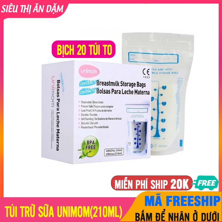Túi đựng sữa mẹ unimom 210ml, tiêu chuẩn an toàn không mùi, hộp 20 túi 2 khóa zipper chắc chắn, chất liệu an toàn - túi trử sữa, túi trữ sữa unimom, úi trữ sữa tiện lợi, túi đựng bình sữa - tui tru sua unimom - 8809224870367