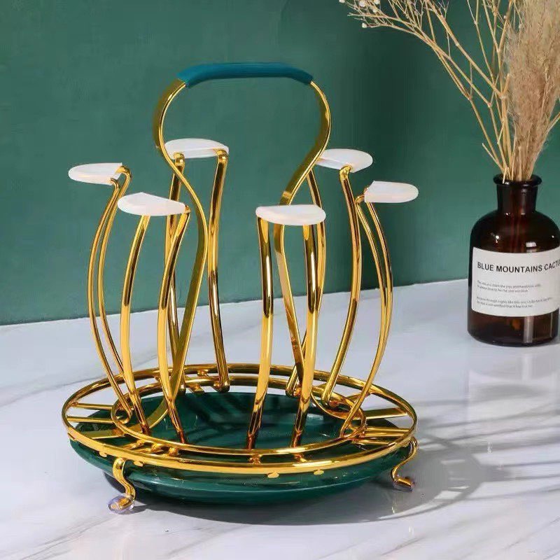 Giá Úp Ly Tròn có khay hứng nước xanh - Giá úp ly cao cấp