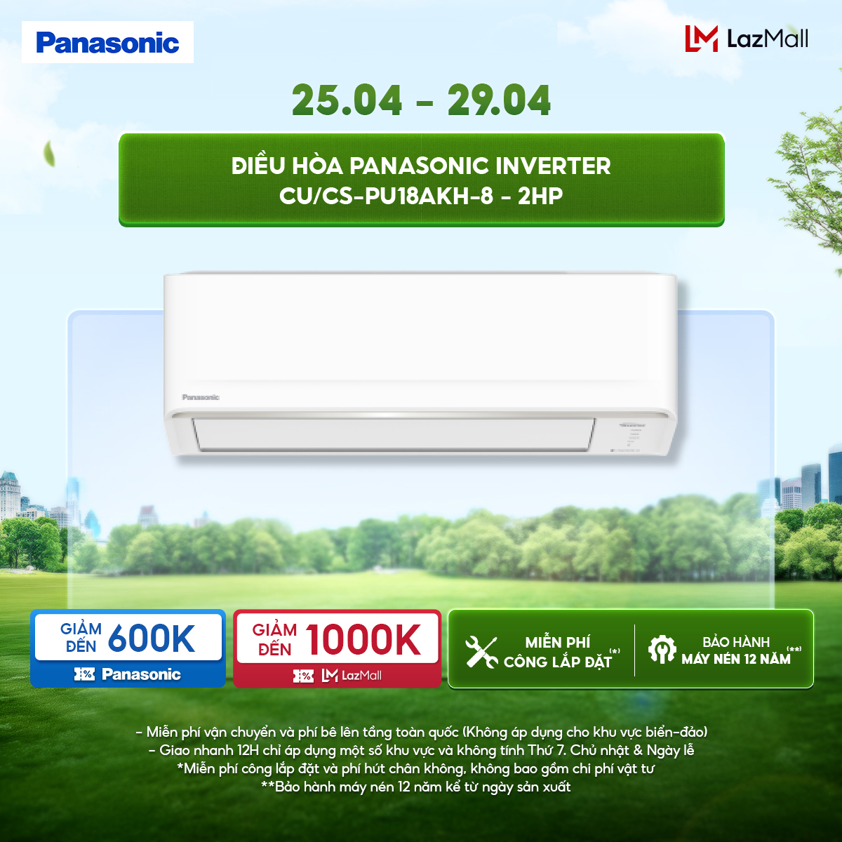 [Trả góp 0%]Máy lạnh/Điều hòa Panasonic CU/CS-PU18AKH-8 - Công suất 2HP - Một chiều - Eco AI - Inverter - Lọc không khí bụi mịn