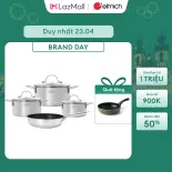 (Chỉ 23.04)Bộ nồi inox nguyên khối Elmich Trimax classic EL-2136OL03 size 18, 20, 24 chảo 24cm