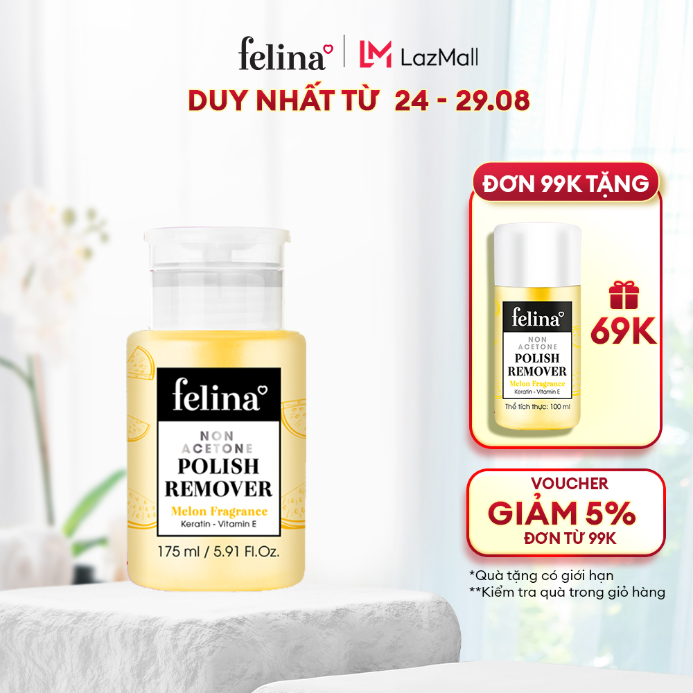 Nước rửa móng tay Felina Nail 175ml, rửa móng nhanh, hương dưa hấu, không Acetone