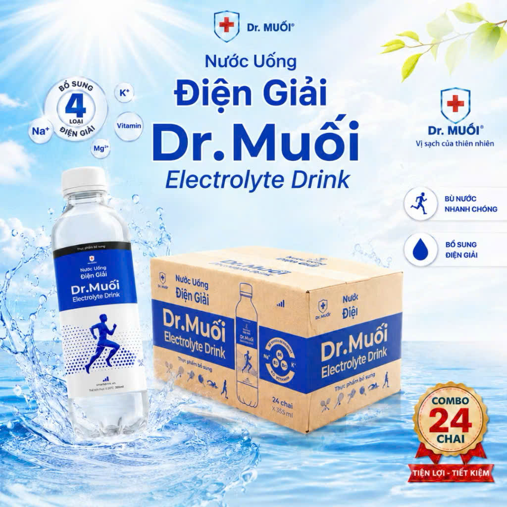 Thùng 24 Chai Nước Uống Bù Khoáng Điện Giải & Vitamin Dr Muối - Bổ Sung Khoáng Chất, Giải Khát
