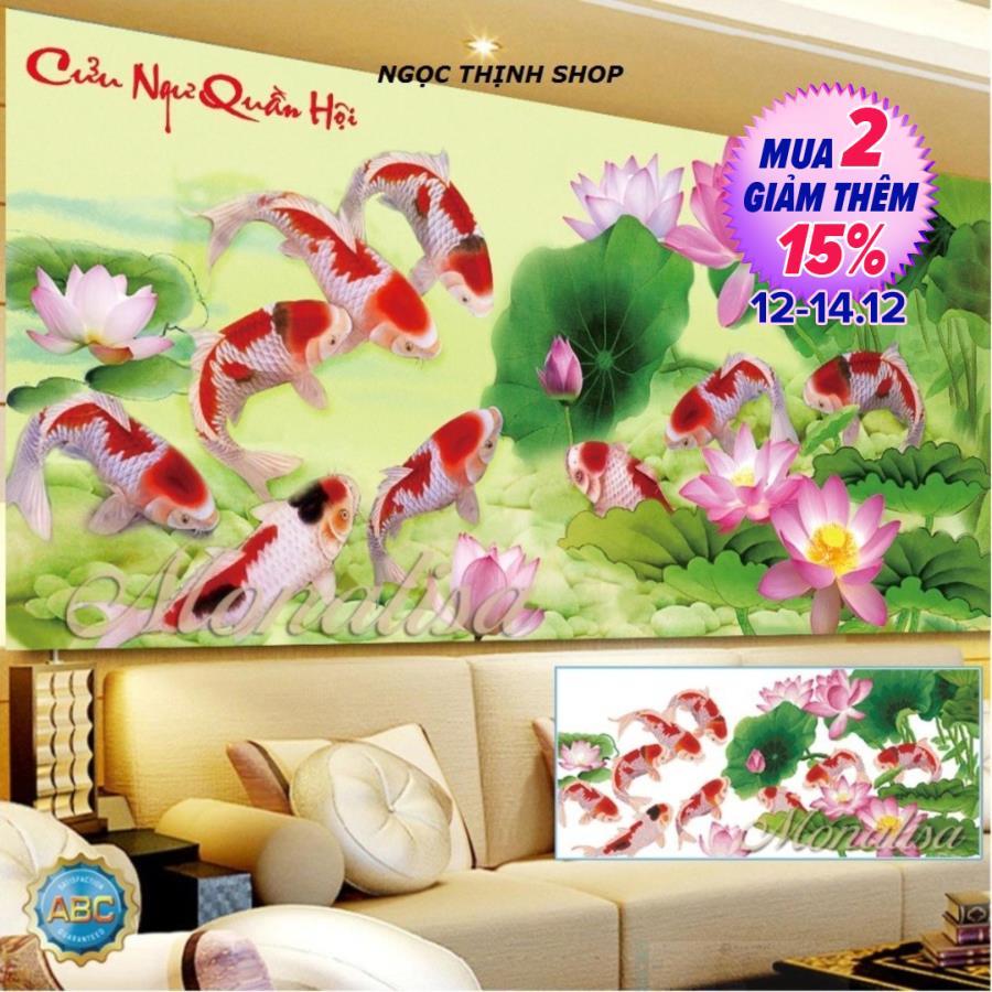 Tranh đính đá cửu ngư quần hội 8247 150x70cm