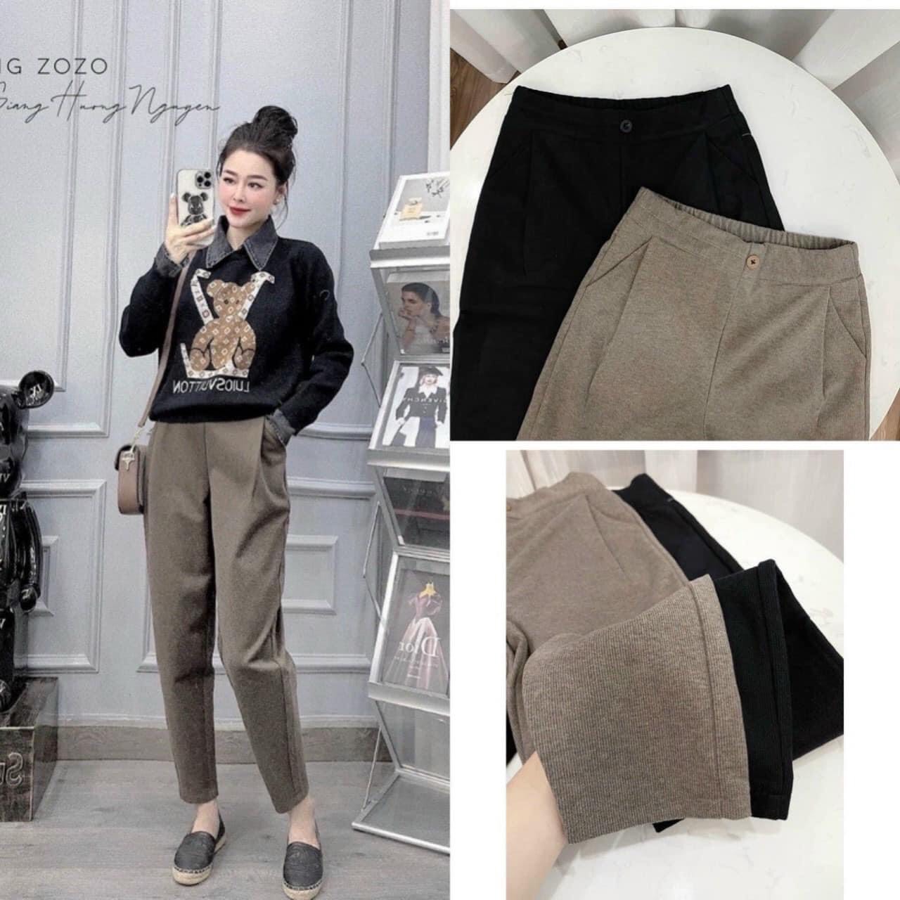 Quần baggy dạ tăm 2 li siêu đẹp, quần dạ chun sau lưng 2 màu
