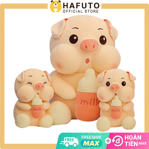 Size 55cm| Gấu Bông Heo Ôm Bình Sữa Hafuto Nhiều Cảm Xúc, Hàng Cao Cấp, Quà Tặng Cho Bạn Gái