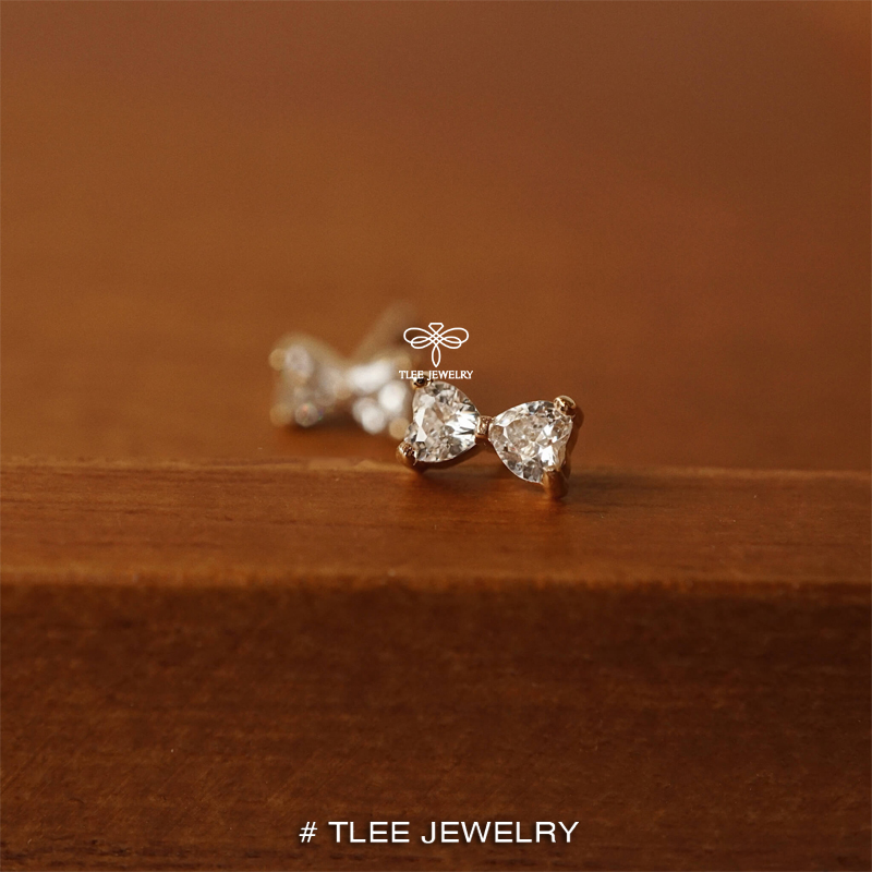 Khuyên tai bạc nữ TLEE nơ đính đá trái tim xinh xắn TleeJewelry B0258