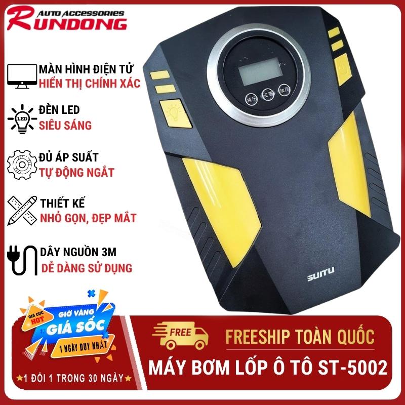 (FREESHIP TOÀN QUỐC) Máy bơm lốp xe ô tô 12V ST – 5002 đồng hồ điện tử cao cấp | Tự động ngắt khi đủ áp suất, đo áp suất lốp, đèn Led chiếu sáng