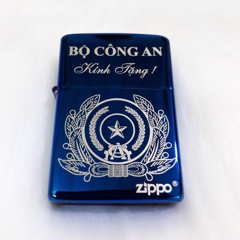 Zippo khắc laze logo bộ công - an xanh
