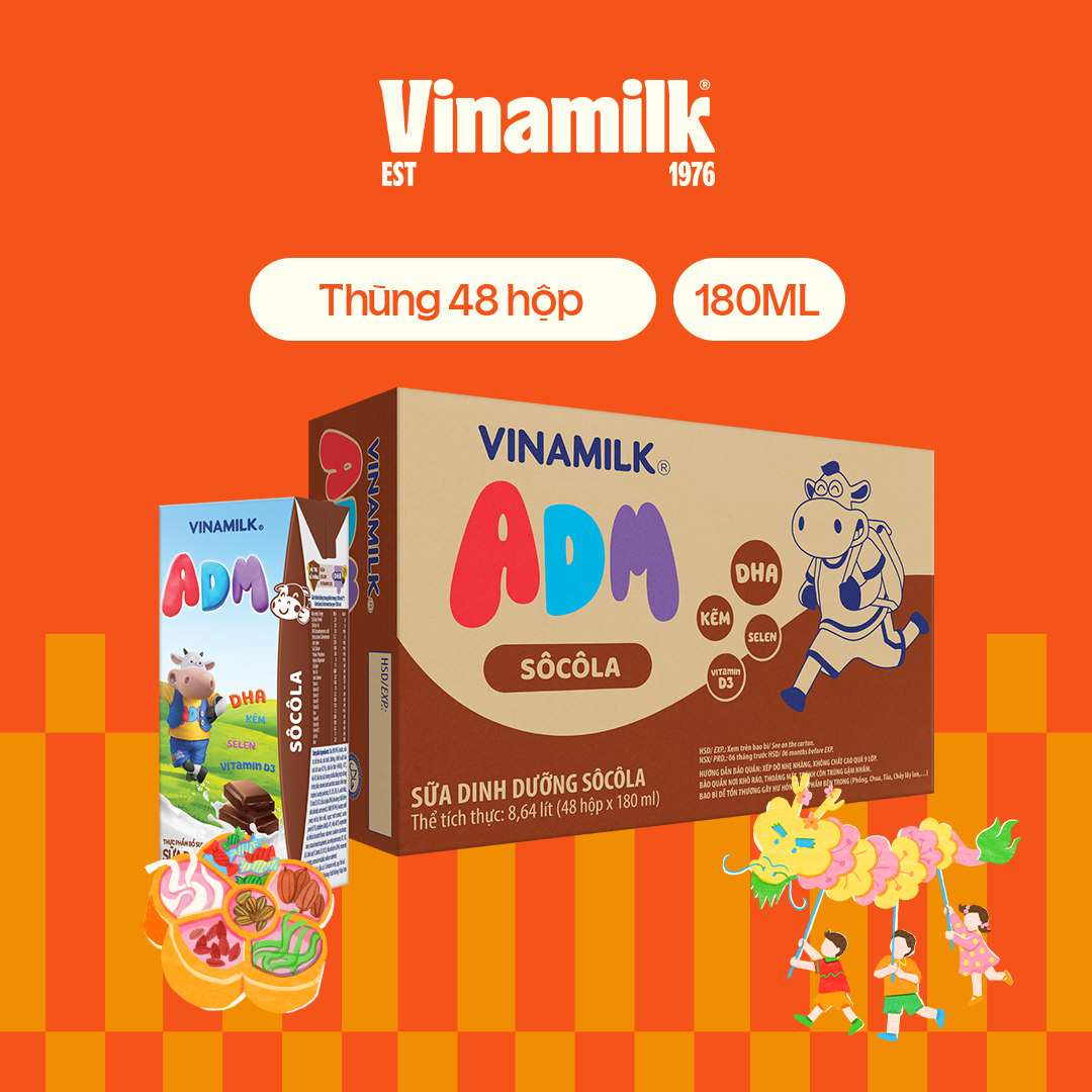 Thùng 48 Hộp sữa tiệt trùng Vinamilk ADM Socola 180ml