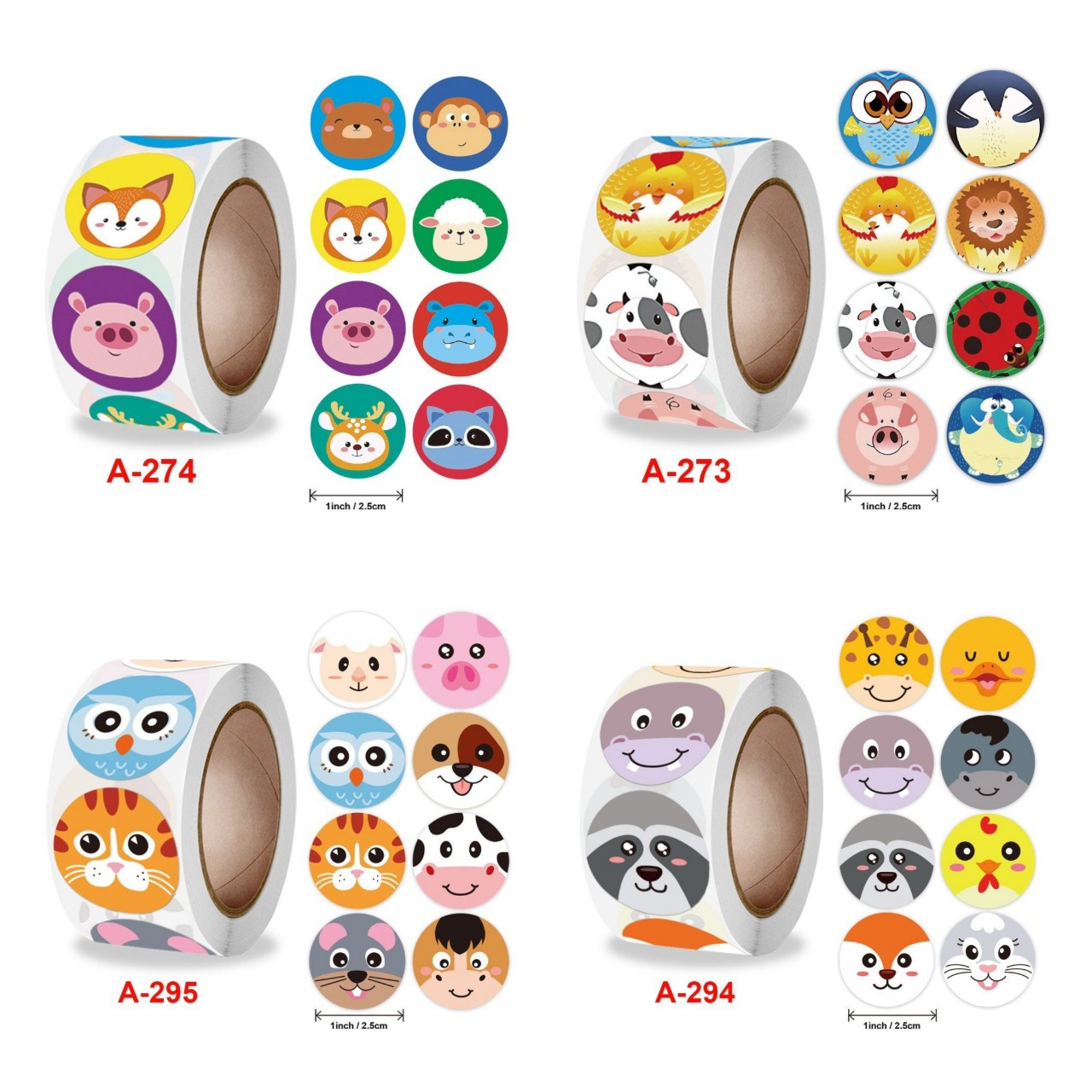 Cuộn 500 tem Sticker Hình thú dễ thương cho bé - 2.5cm