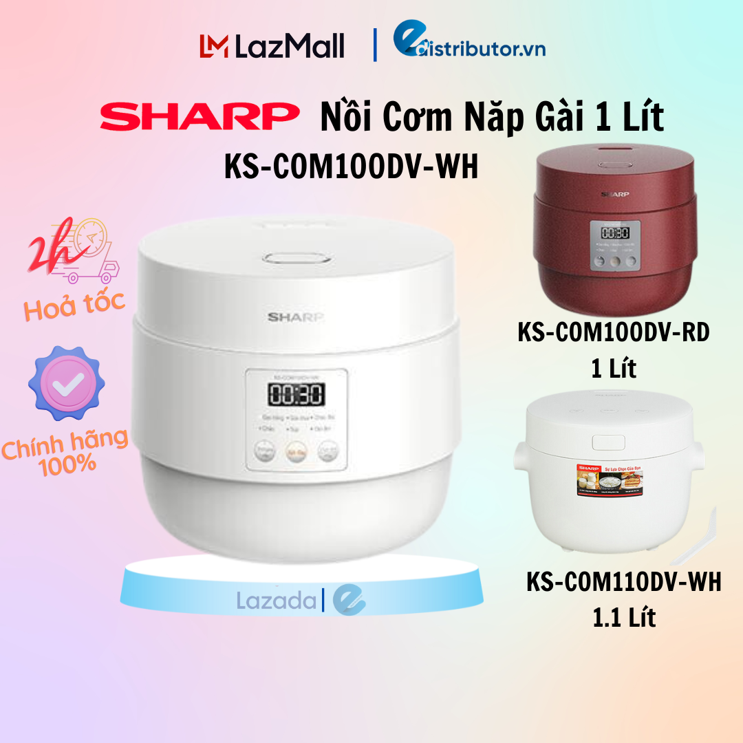 Nồi cơm điện tử nắp gài sharp ks-com100dv-wh - 5 lớp chống dính - hàng chính hãng - bảo hành 12 tháng