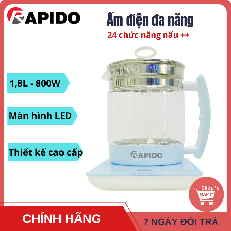 [HOT] Ấm điện đa năng RAPIDO – 24 chức năng nấu tự động – Nấu nước, pha trà, café, hầm cháo, chưng yến, sắc thuốc bắc, nấu mì, nấu súp, nấu lẩu, sữa chua, chè, hâm sữa, hâm nóng đồ ăn… tiện lợi
