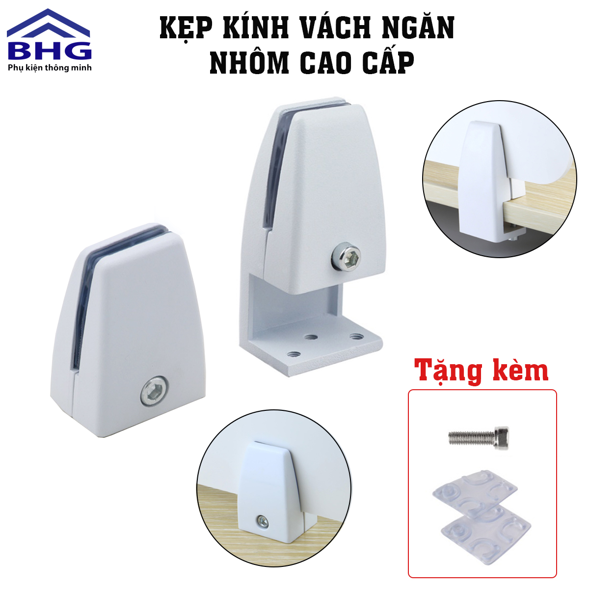 Kẹp kính vách ngăn, kẹp vách ngăn trắng kẹp kính mặt bàn kẹp vách ngăn bàn bằng nhôm cao cấp, cứng cáp và bền bỉ