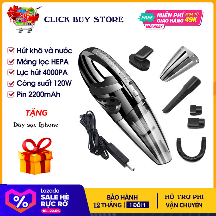 Máy Hút Bụi Cầm Tay Mini,Máy hút bụi không dây,Máy hút bụi xe hơi,Công Suất 120W-Tốc Độ 20000 Vòng