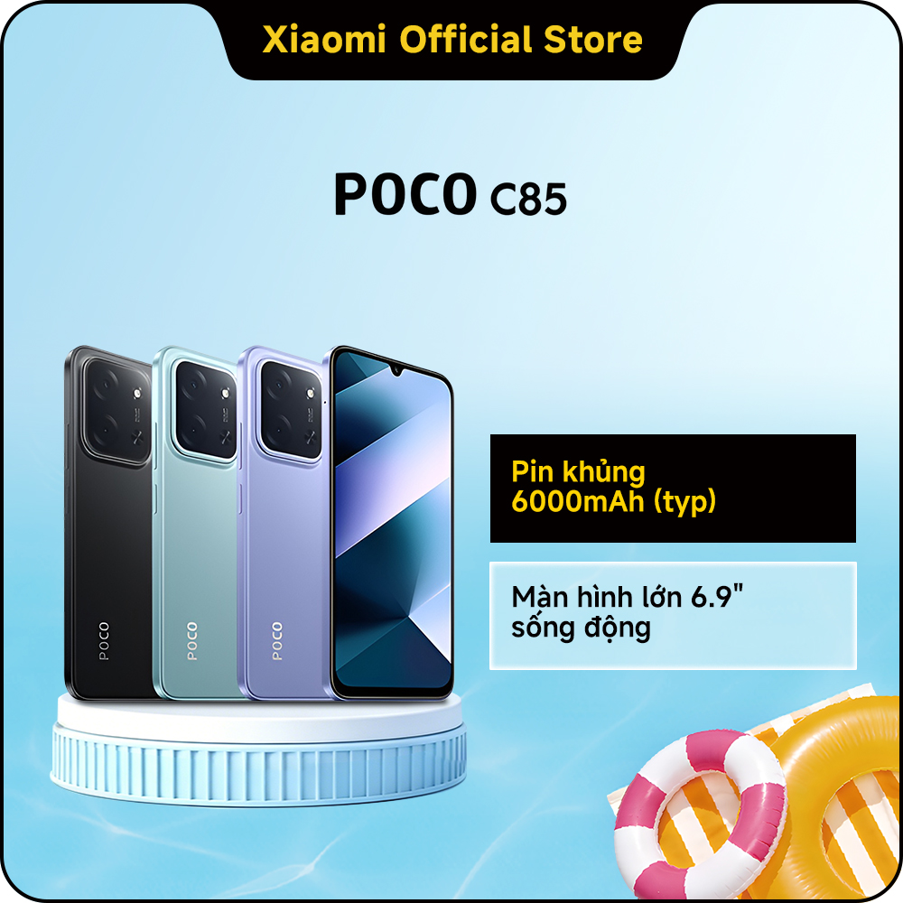 POCO C85 | Pin khủng 6000mAh (typ) | Lên đến 22 giờ xem video | Màn hình lớn 6.9"sống động | Tốc độ làm mới cao lên đến 120Hz | Sạc nhanh 33W | Pin đạt 50% sau 31 phút sạc | Vi xử lý tám nhân mạnh mẽ | Camera kép AI 50MP sắc nét