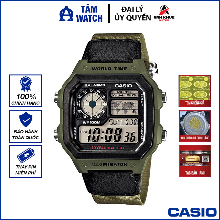 Đồng hồ nam dây vải casio standard chính hãng anh khuê ae-1200whb-3bvdf