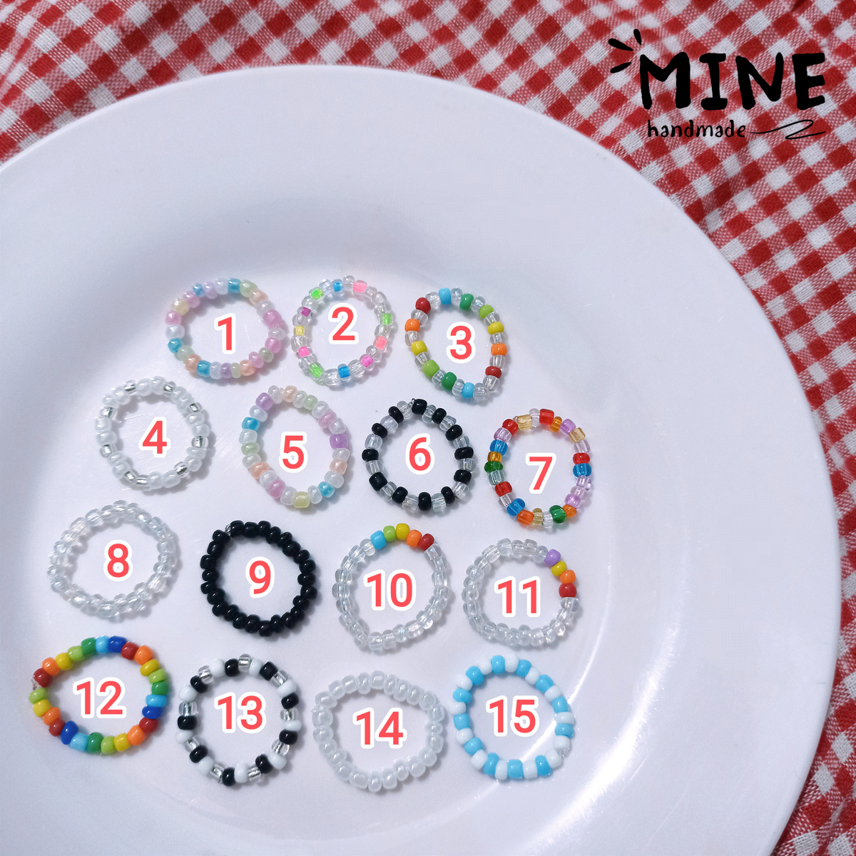 Nhẫn hạt cườm trơn xinh nhiều màu pastel trong suốt - Minehandmade