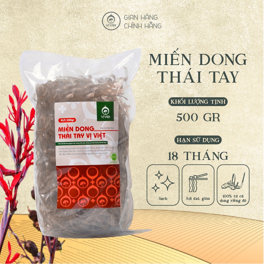 Miến Dong Thái Tay VỊ VIỆT (Đặc Sản Bắc Kạn) Gói 500 Gam 100% Từ Củ Dong Riềng Đỏ Sợi Dai Giòn Sạch