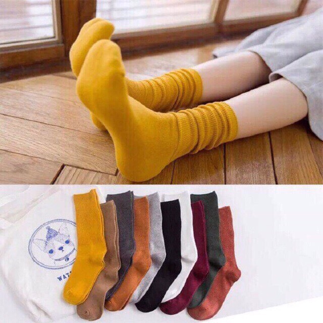 Set 5 vớ trơn gân cổ cao