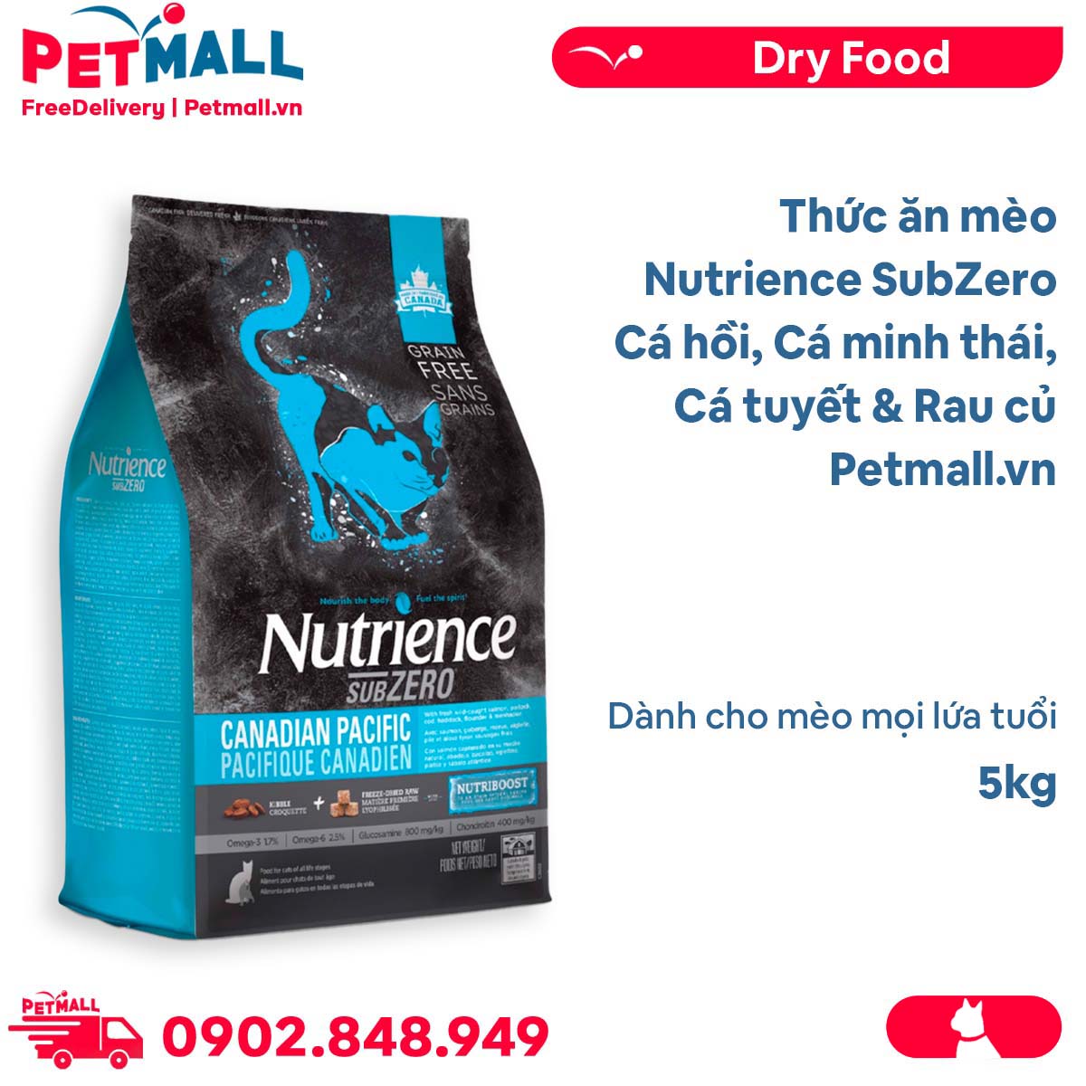 Thức ăn mèo Nutrience SubZero 5kg - Cá hồi, Cá minh thái, Cá tuyết & Rau củ, cho mèo mọi lứa tuổi Petmall