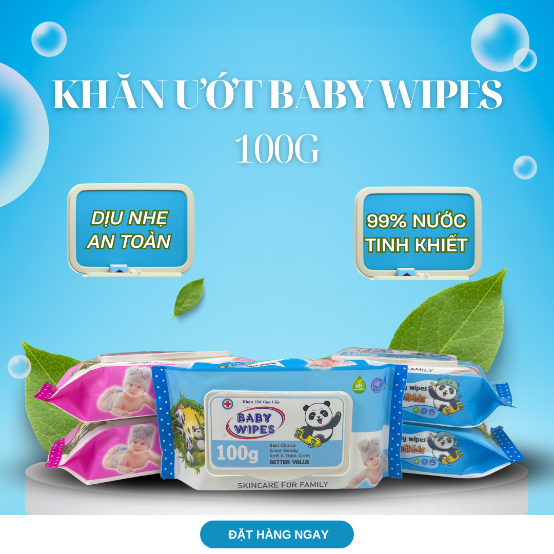 1 Gói Khăn giấy ướt Baby 100g - Khăn ướt vải trơn, không mùi không cồn dùng được cho bé