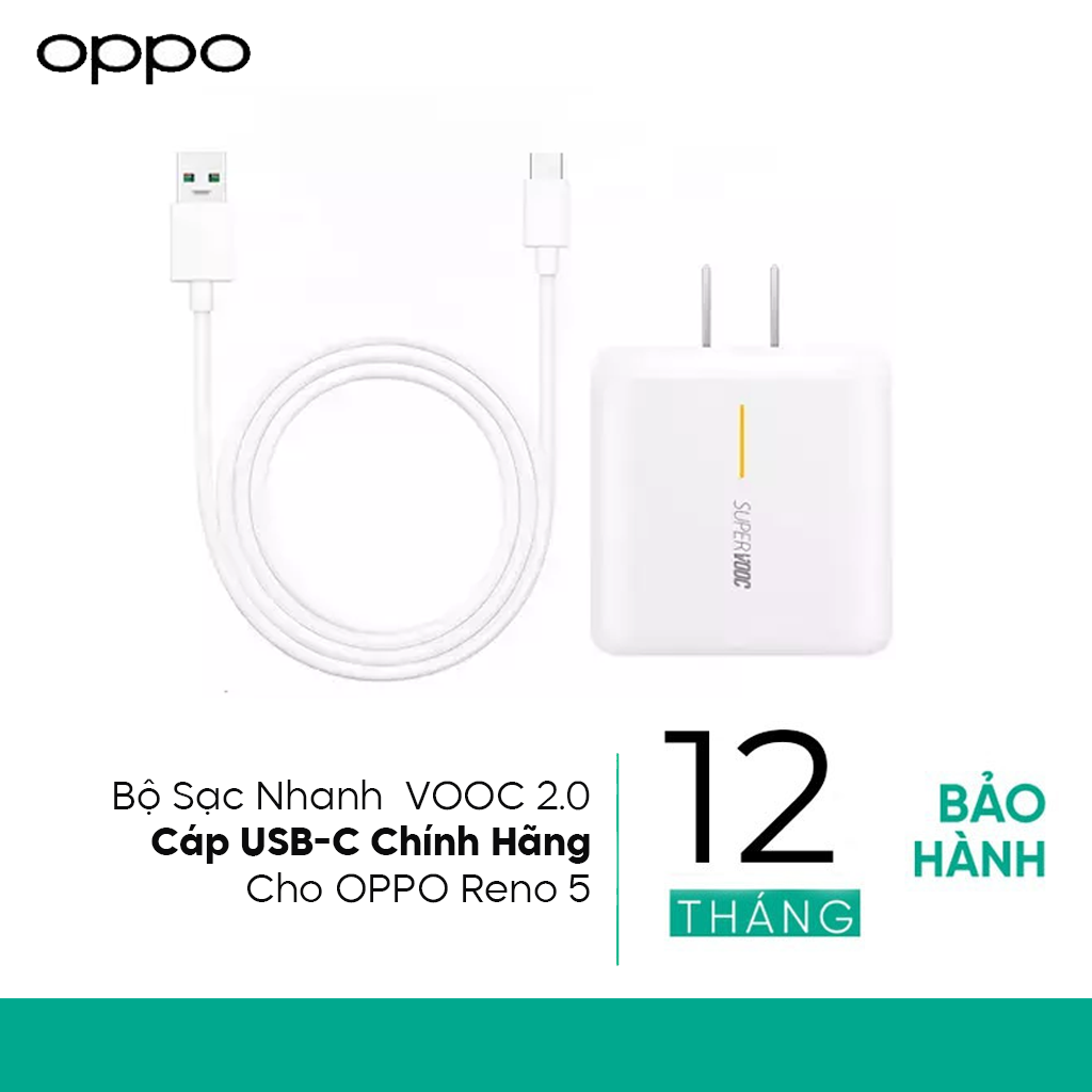 Bộ Sạc Nhanh OPPO Reno 5 Super VOOC 2.0 65W - Cáp USB-C Chính Hãng