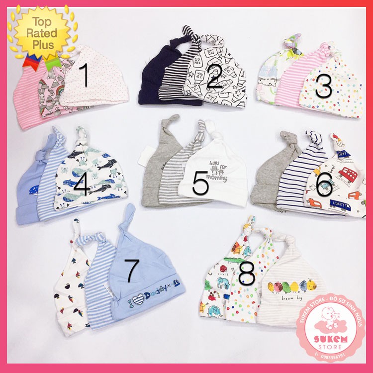 Mũ Mom's Care Set 3 Chiếc Chất Liệu Cotton Mềm Mại, Co Dãn Mom's Care 0-4m - Sukem Shop