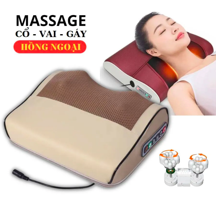 Gối Massage Hồng Ngoại 16 Bi Hàng Loại 1 Công Nghệ Nhật Bản Giúp Giảm Đau Mỏi Cổ Vai Gáy