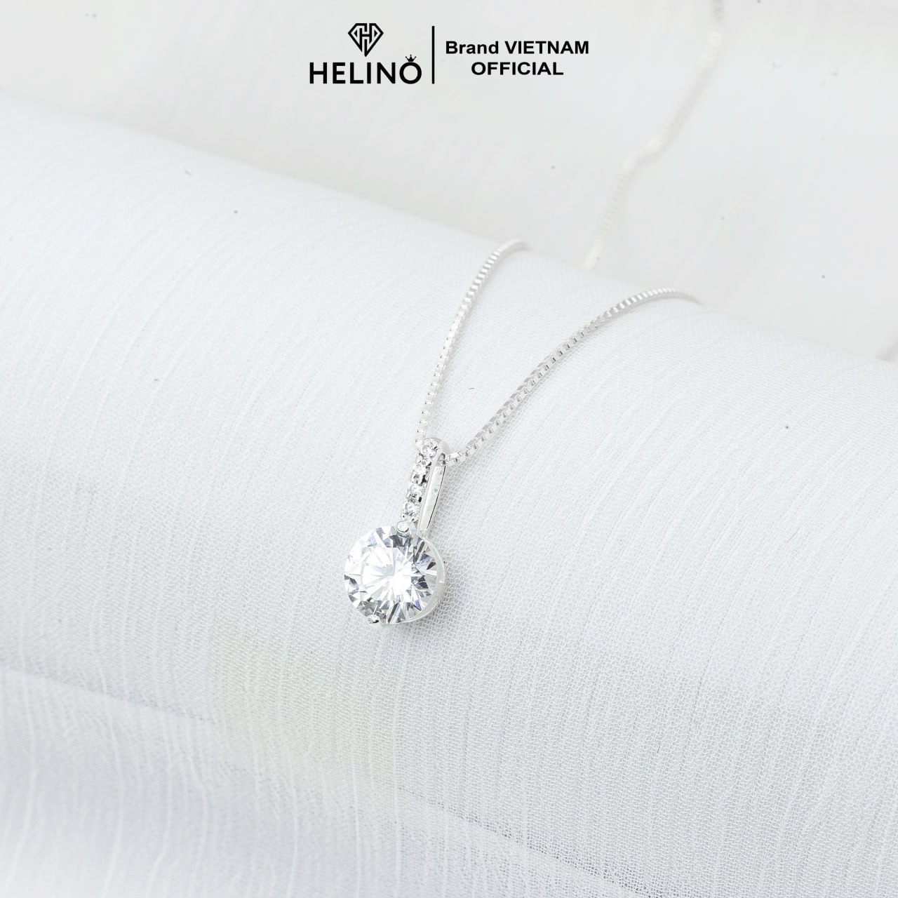 Dây chuyền bạc nữ HELINO, dây chuyền thanh đá dọc treo đá tròn C24