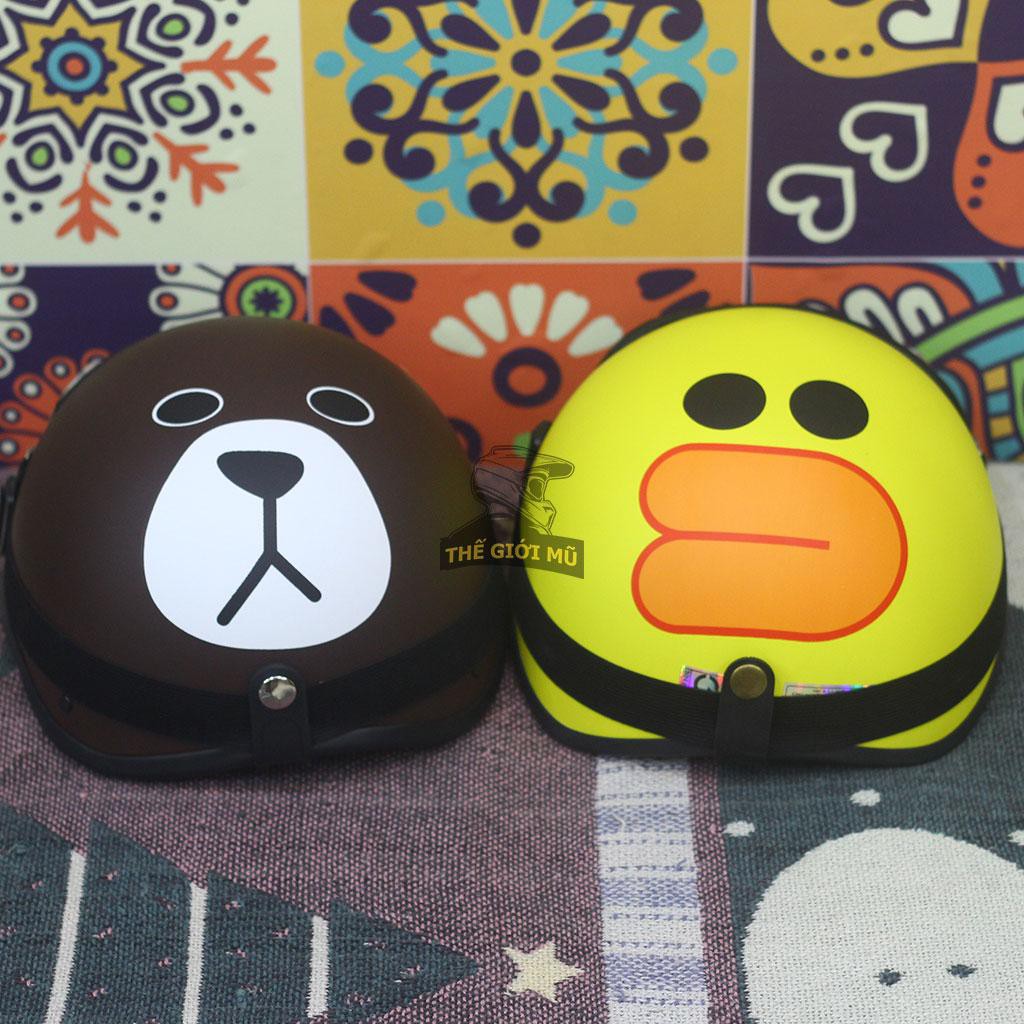 Combo Mũ Bảo Hiểm Đôi Siêu Cute Gấu Nâu + Vịt Vàng Loại Lót Đệm Cao Cấp ❤️❤️ | Mũ Nhựa ABS BH 12 Tháng