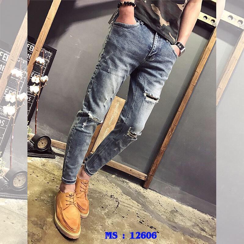 [HCM]QUẦN JEAN NAM RÁCH XANH BẠC ÔM BODY DÁNG TRẺ TRUNG CAO CẤP MT 12606 PAGANI_ FASHION