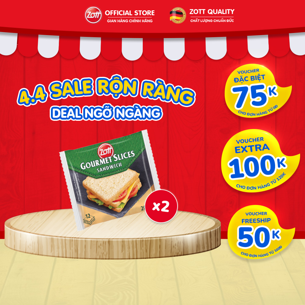 Giao Hoả tốc - COMBO 2 túi Phô mai lát Zott Gourmet Slices SANDWICH nhập khẩu từ Đức (gói 200g – 12 lát), làm từ Sữa tươi giàu Canxi, Chất đạm