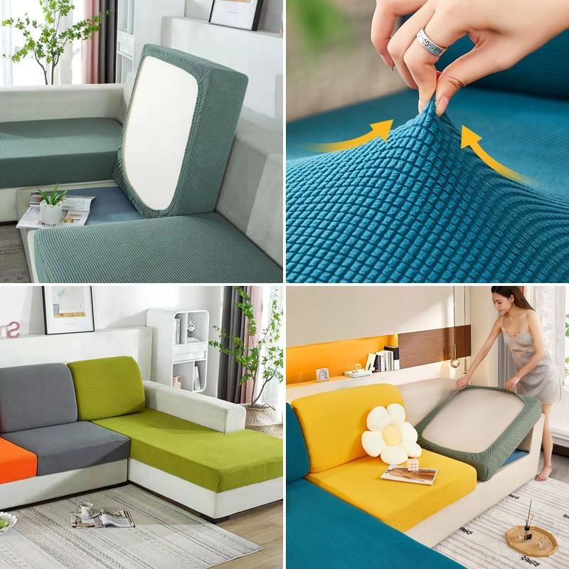 Bọc sofa, bọc đệm ghế sofa vải bọc sofa chữ L nhung gân dày dặn co giãn 1 2 3 4 chỗ